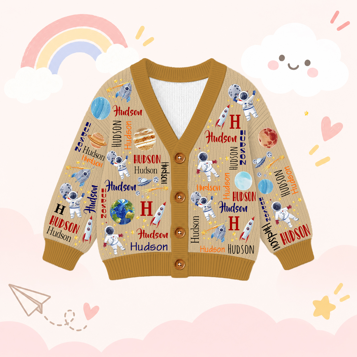 Personalized Lovely Kids Astronaut Knit Sweater | CWSweater21