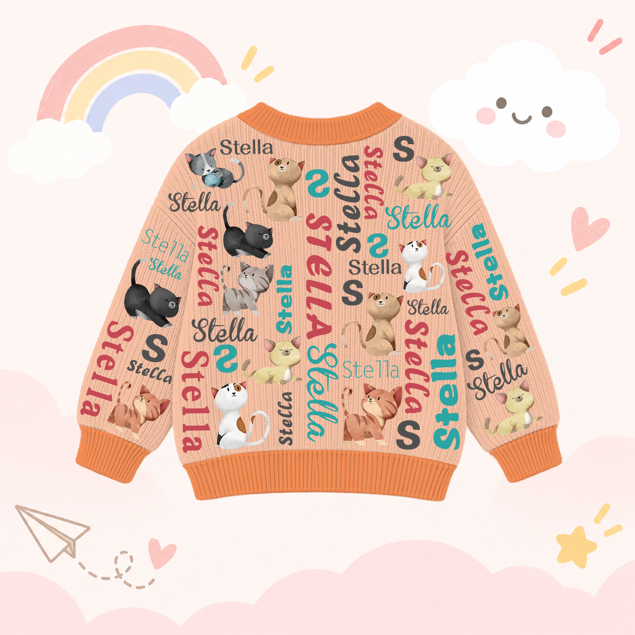Personalized Lovely Kids Cute Kitten Knit Sweater | CWSweater16