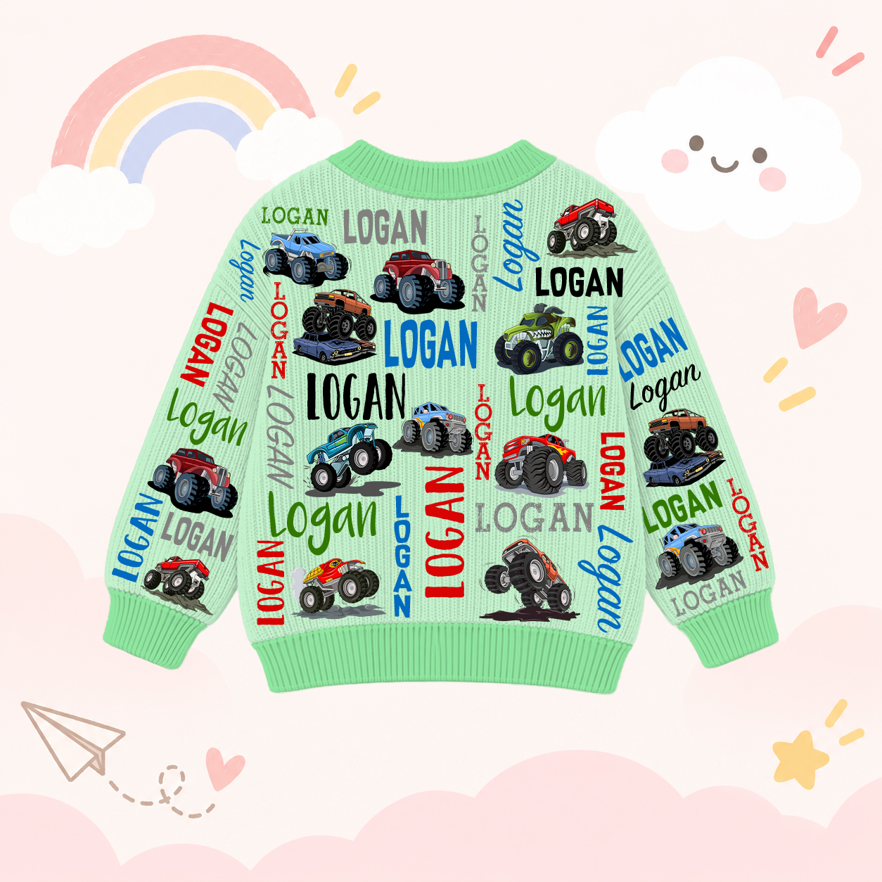 Personalized Lovely Kids Cool Cars Knit Sweater | CWSweater19