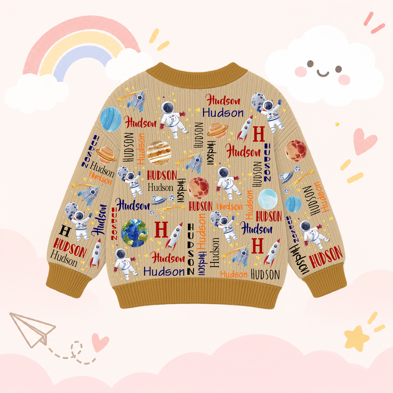 Personalized Lovely Kids Astronaut Knit Sweater | CWSweater21