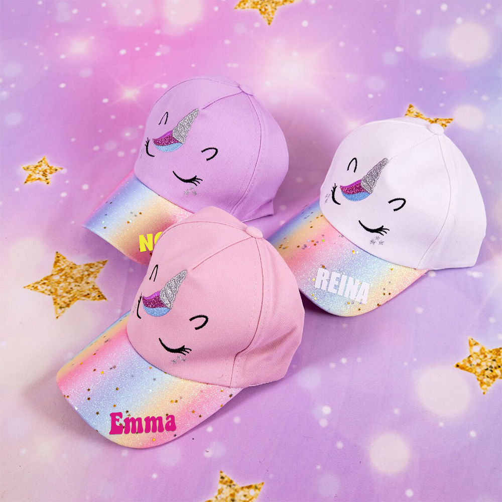 Personalized Unicorn Rainbow Shiny Glitter Baseball Cap | CWBeach120