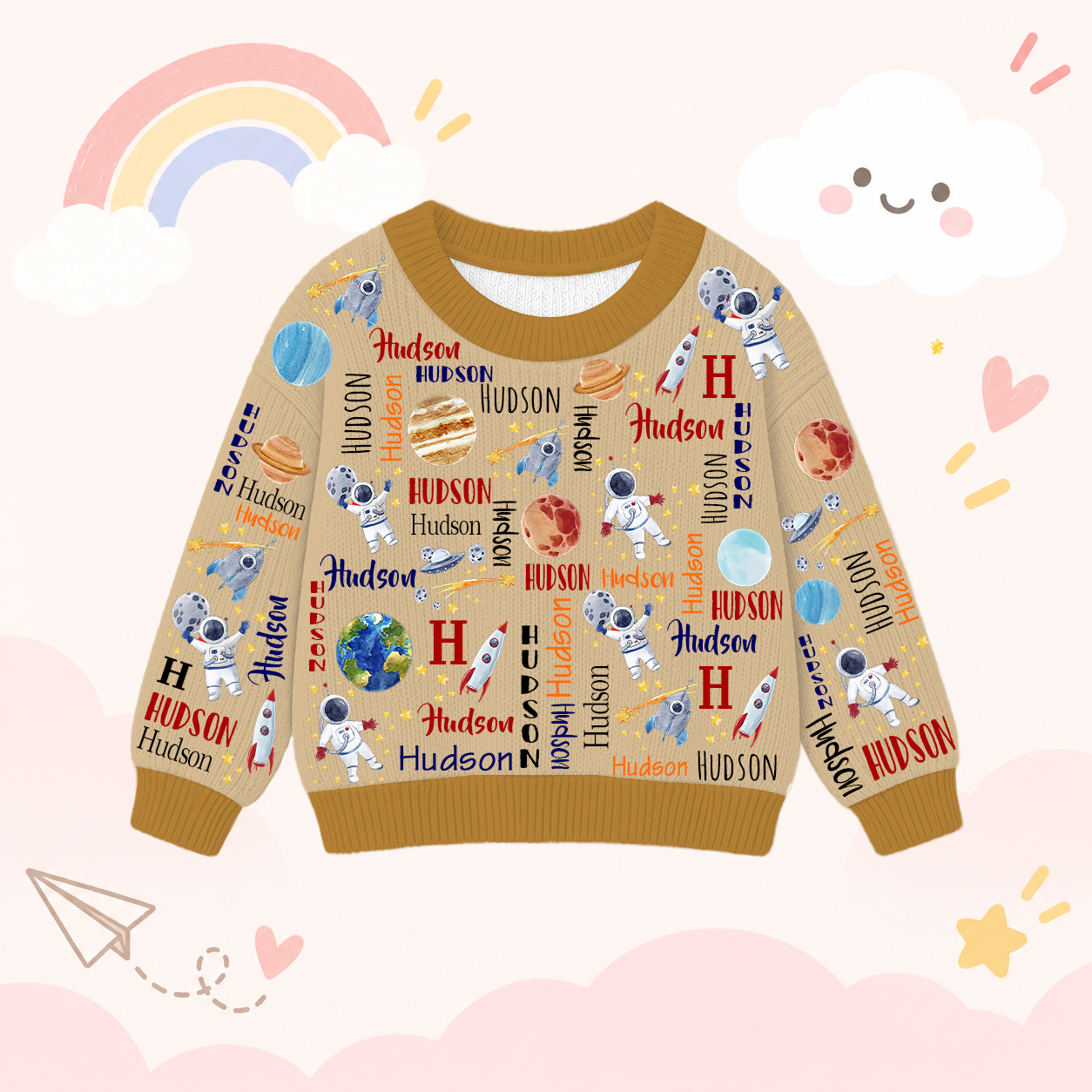 Personalized Lovely Kids Astronaut Knit Sweater | CWSweater21