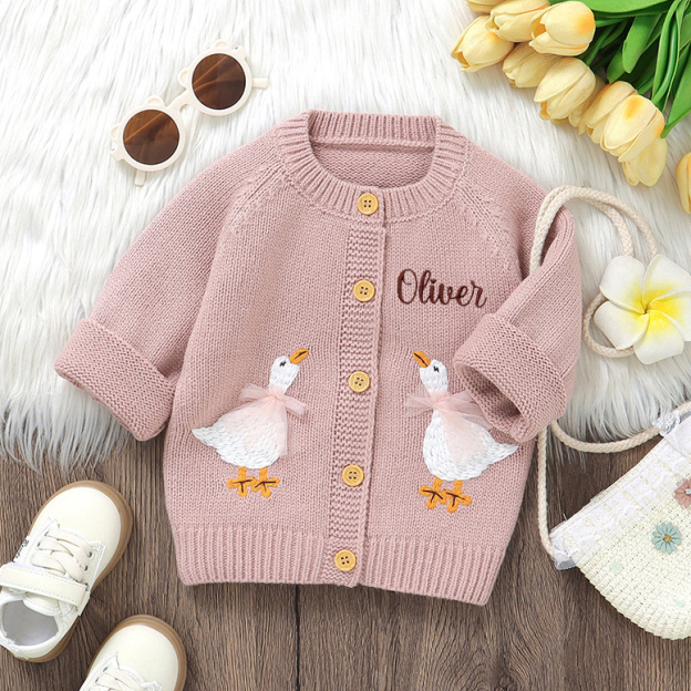 Personalized Baby Embroidered Cute Goose Cardigan | CWBaby325