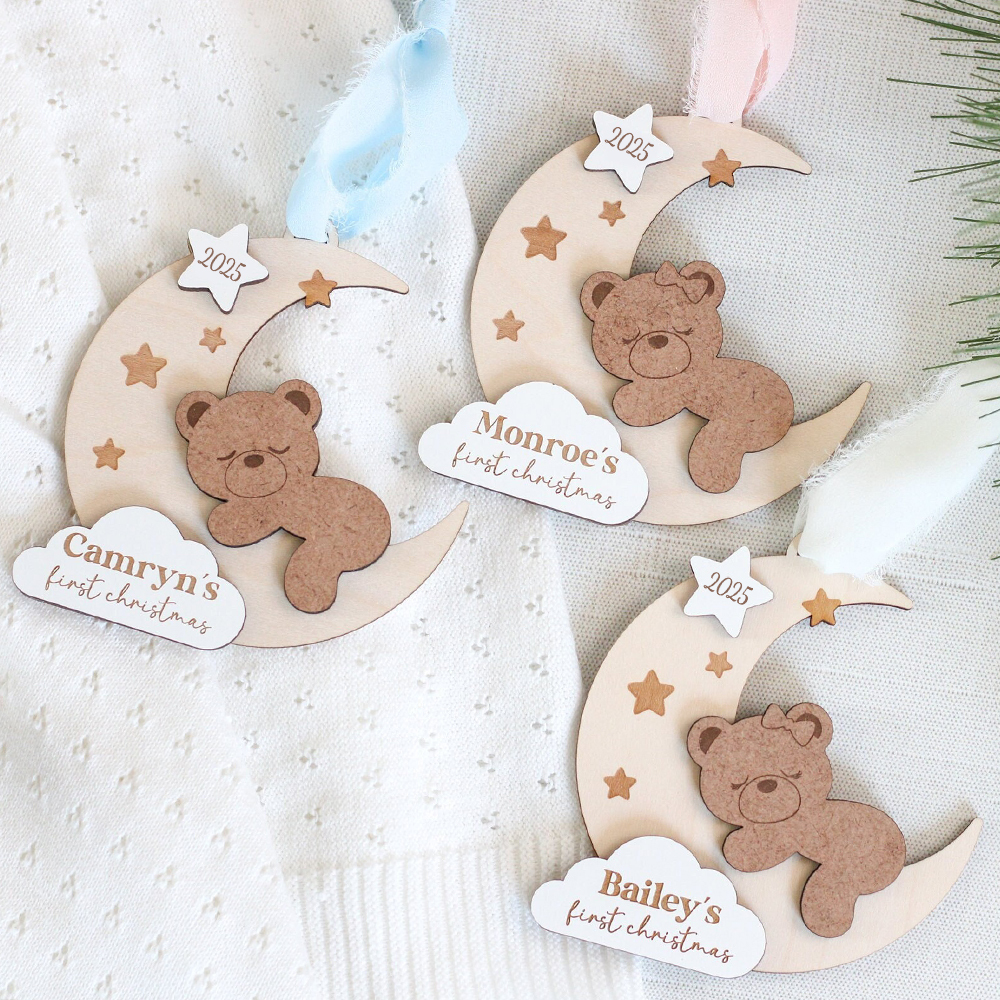 Personalized Baby First Christmas Lovely Moon Bear Ornament | MCGift190