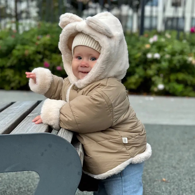 Personalized Toddler Lovely Bear Winter Warm Plush Hooded Jacket | CWBaby360