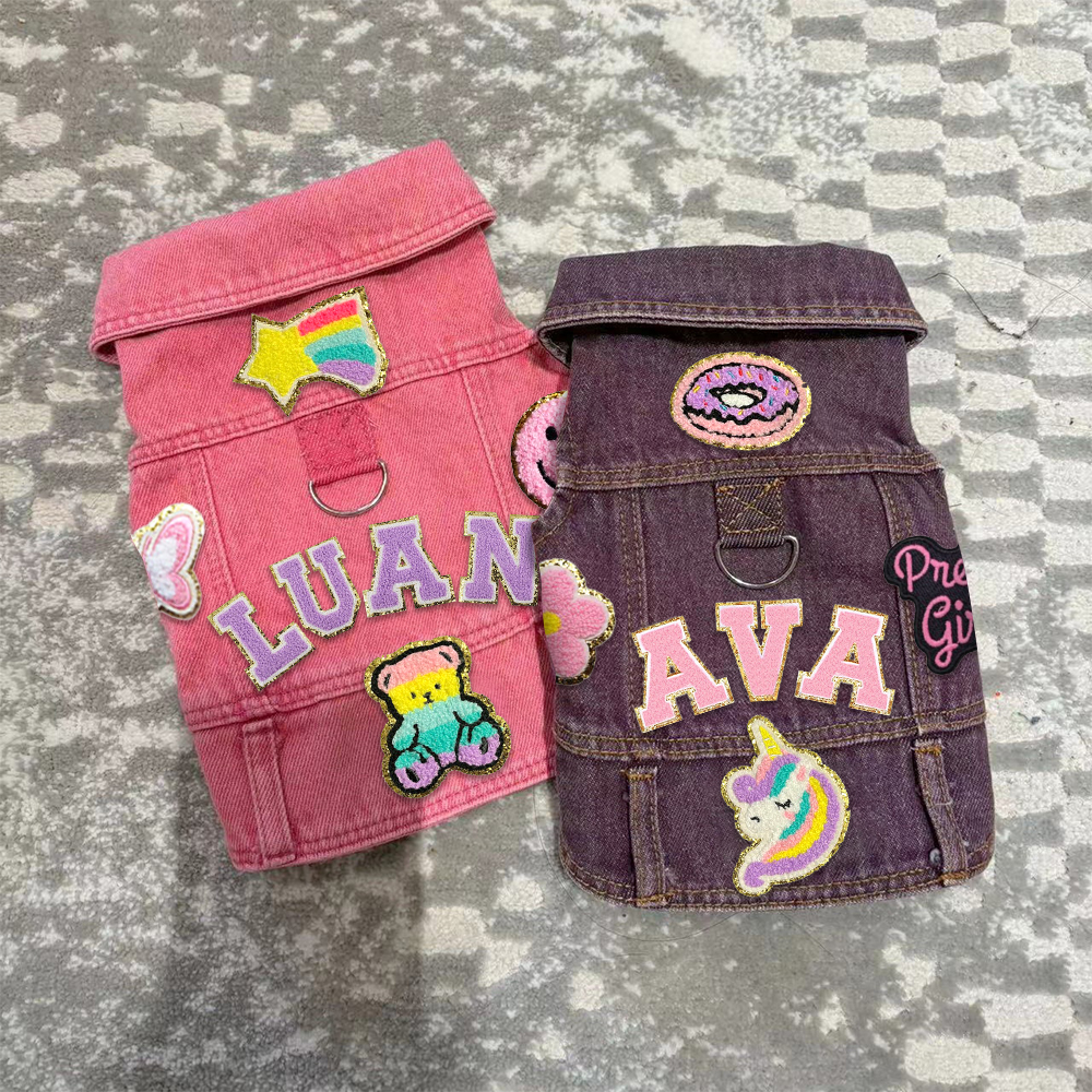 Personalized Handmade Chenille Patch Pets Denim Jacket | BKPet405