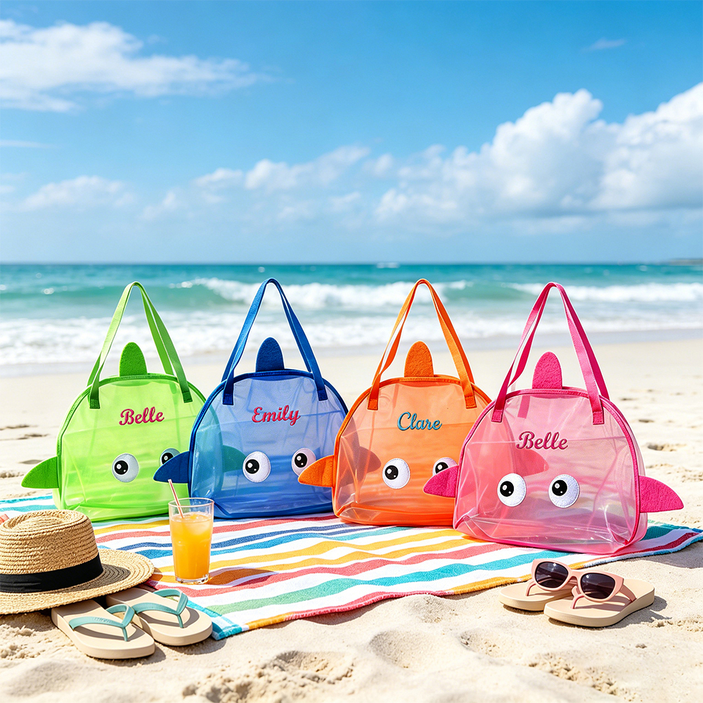 Personalized Embroidered Seashell Zipper Mesh Beach Bag | CWBeach256