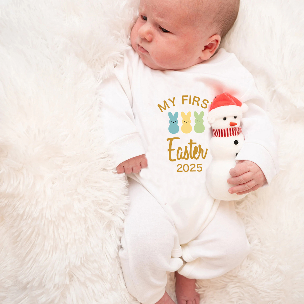 Personalized Baby Lovely First Easter Ropmer and Hat Set | CWBaby181