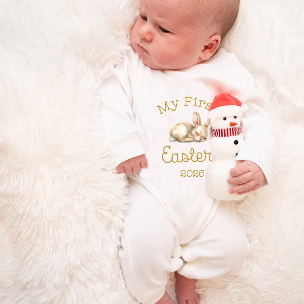 Personalized Baby First Easter Bunny Ropmer and Hat Set | CWBaby183