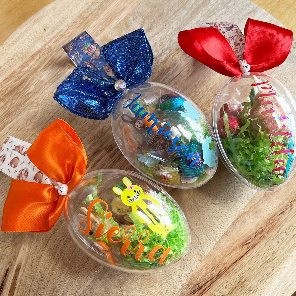 Personalized Shiny Ribbon Bunny Ears Easter Eggs | CWEaster35