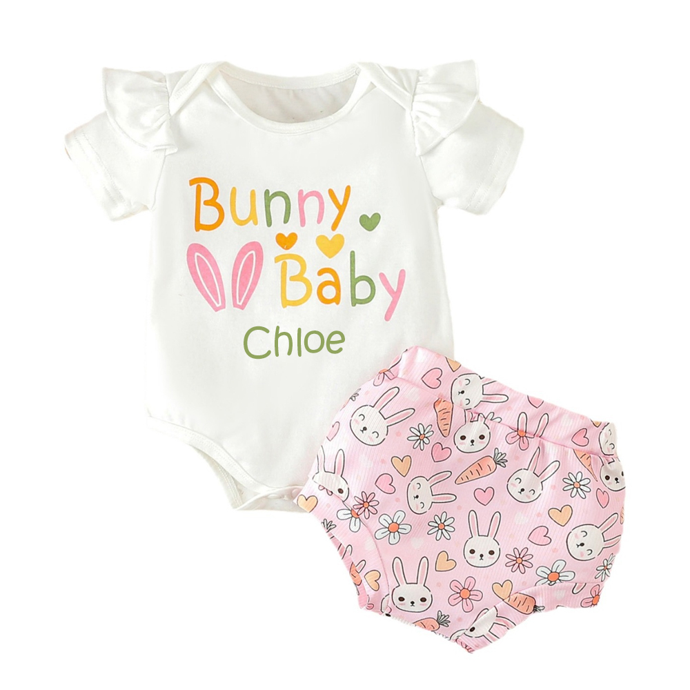 Personalised Baby Girls Easter Bunny Print Outfit Set | CWBaby186
