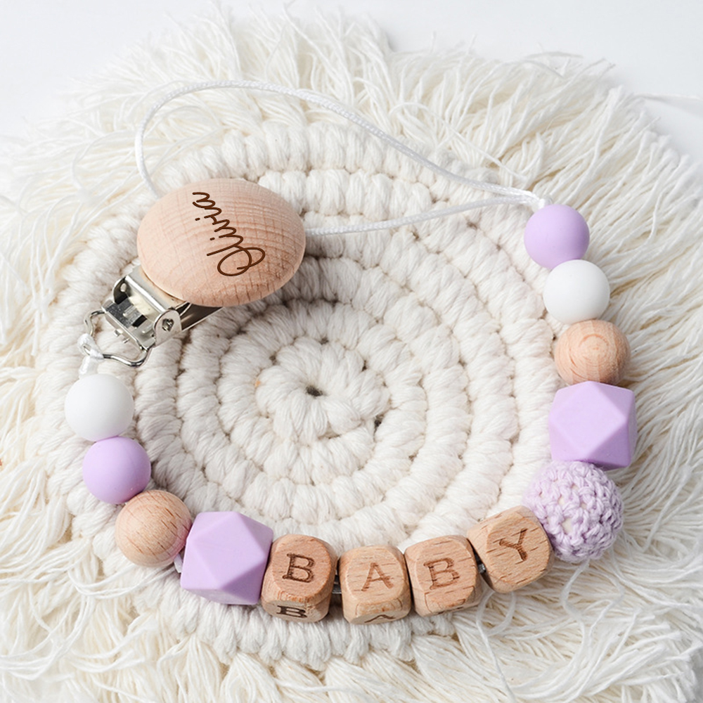 Personalized Baby Pacifier Crochet Bead Clip | CWBaby112