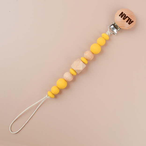 Personalized Baby Pacifier Silicone Wooden Bead Clip | CWBaby115
