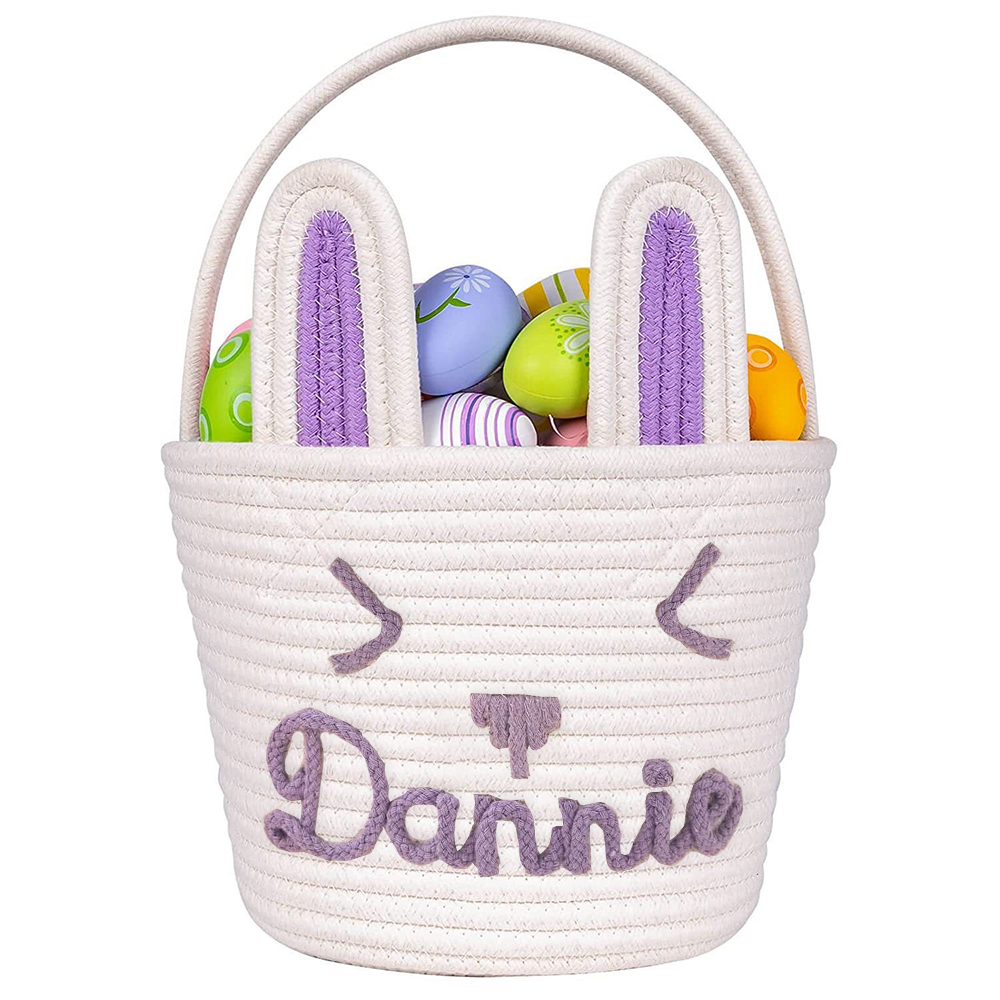 Personalized Handmade Easter Cotton Rope Bunny Basket | CWEaster38