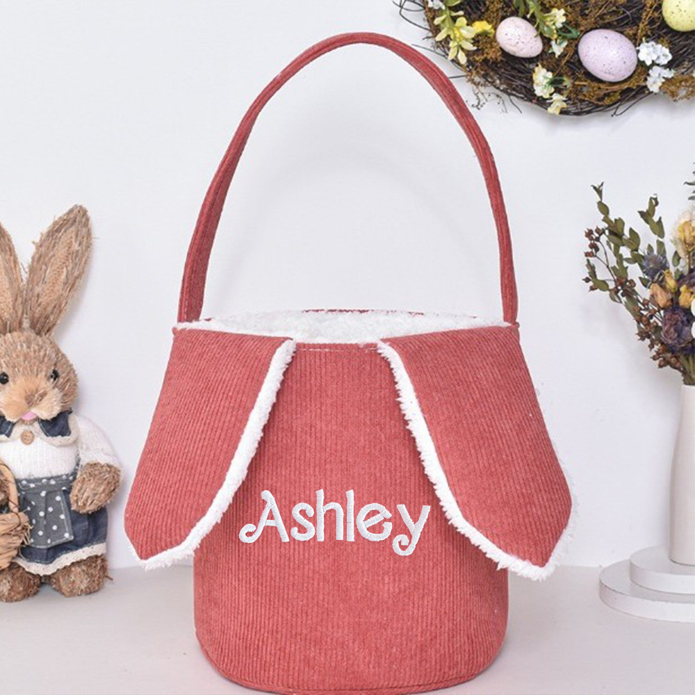 Personalized Embroidered Corduroy Easter Bunny Basket | CWEaster43