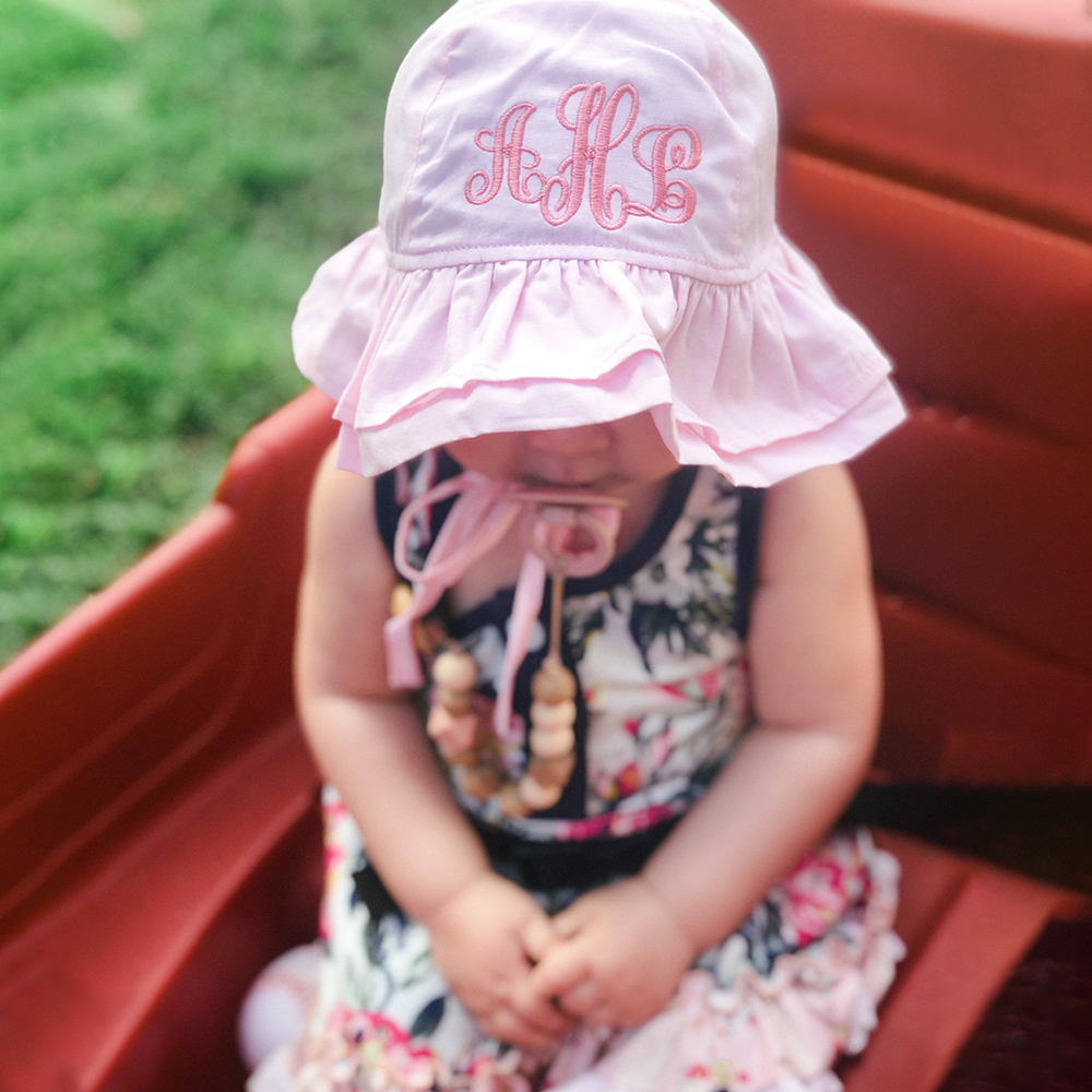 Personalized Embroidery Ruffle Sun Protection Hat | CWBeach162