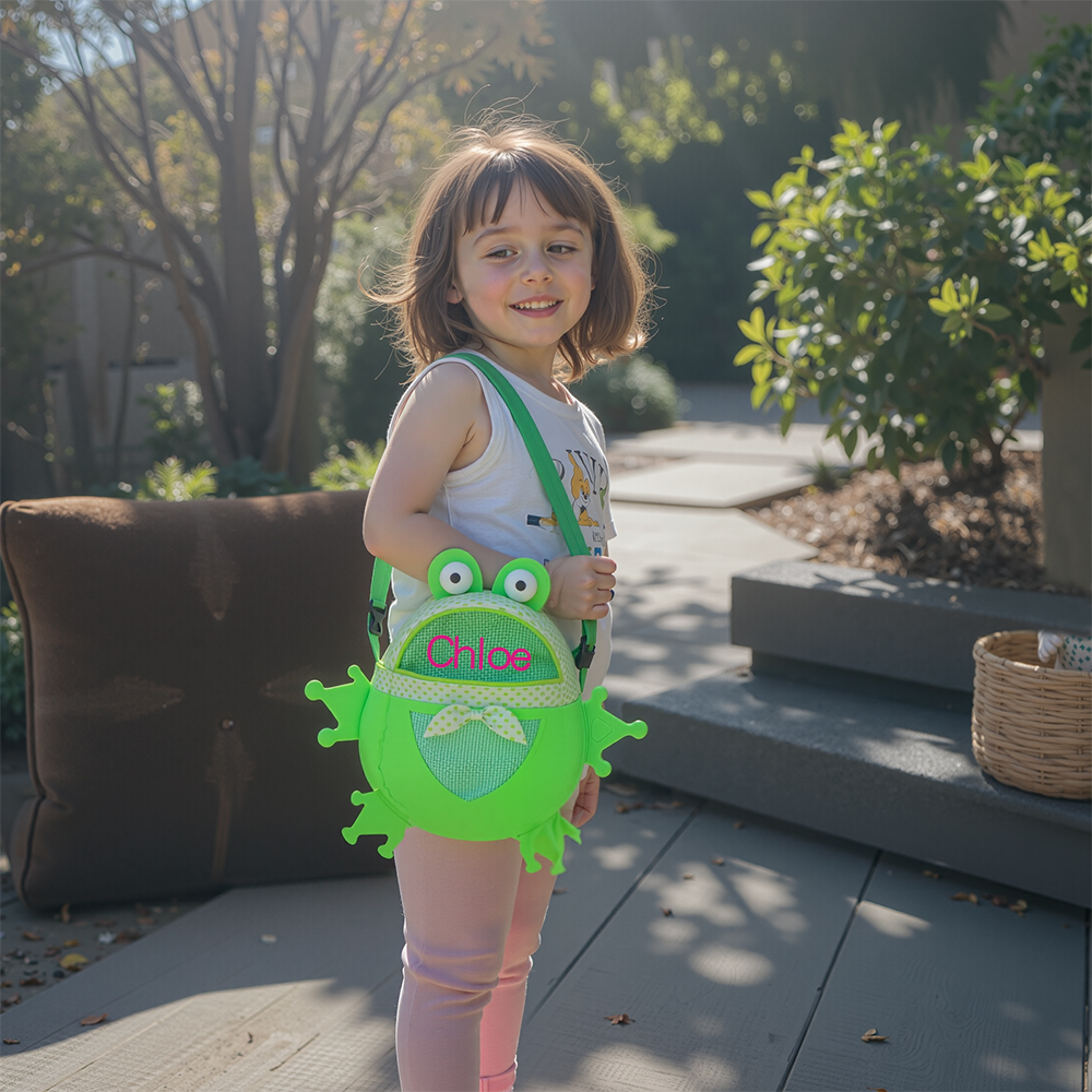 Personalized Kids Cute Frog Beach Tote Bag | CWBeach167