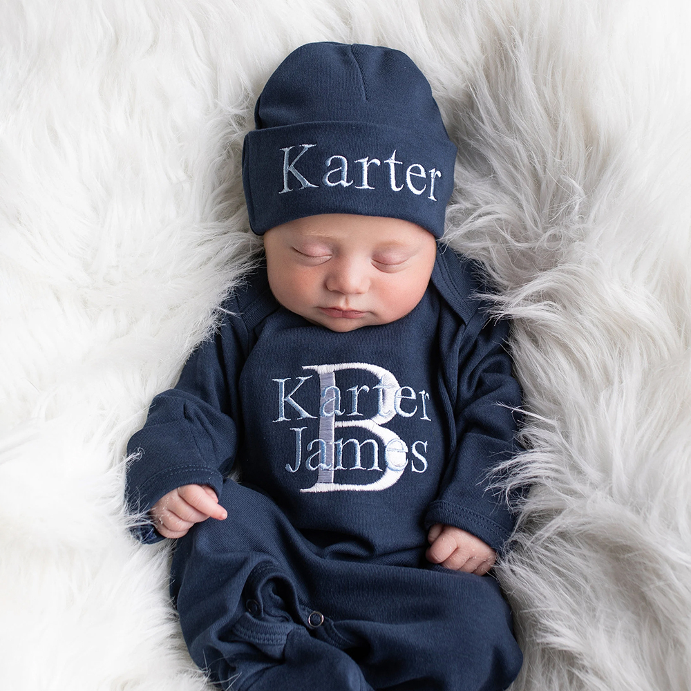 Personalized Embroidery Baby Coming Home Romper and Hat Set | CWBaby202
