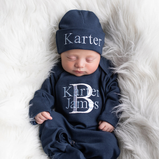 Personalized Embroidery Baby Coming Home Romper and Hat Set | CWBaby202