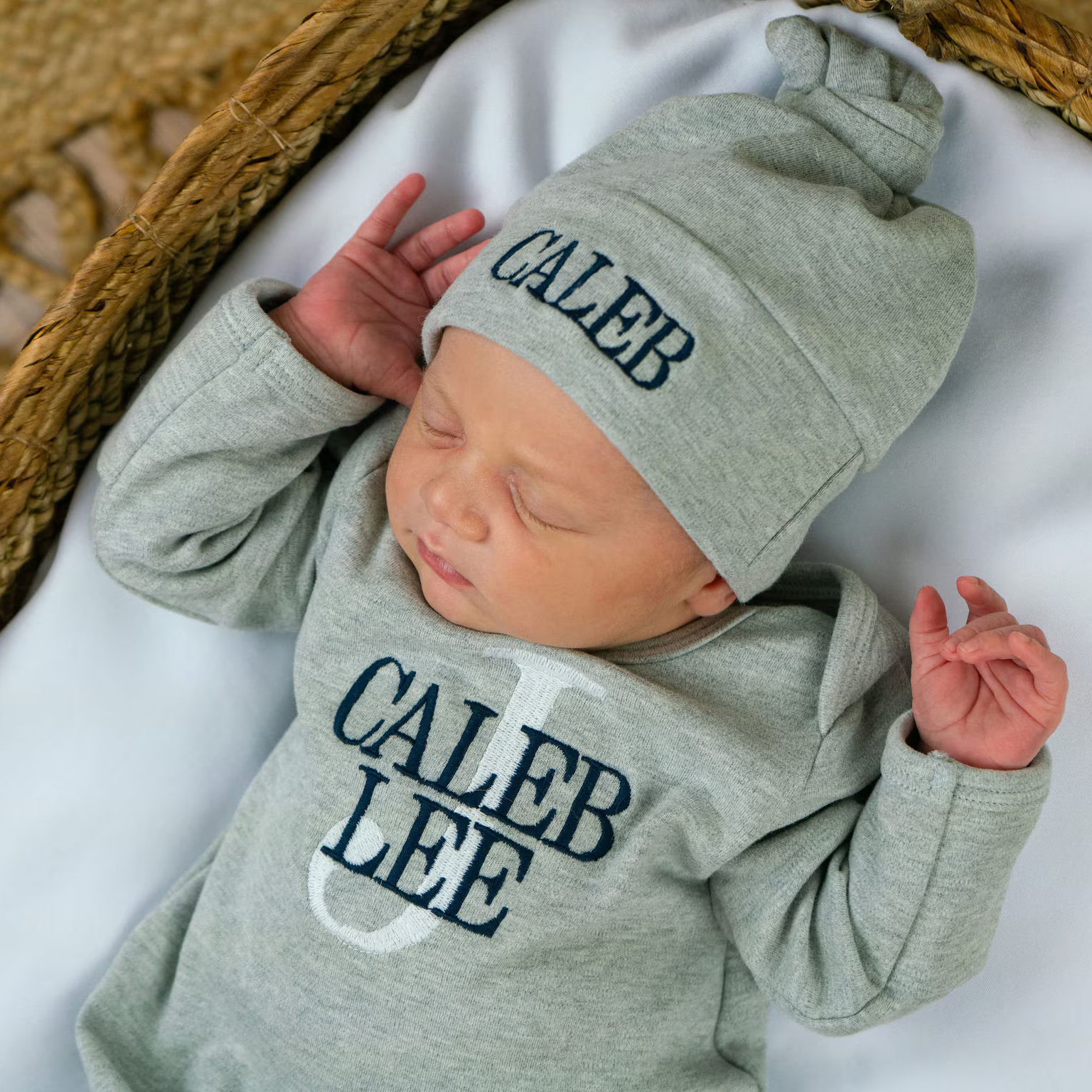 Personalized Embroidery Baby Coming Home Romper and Hat Set | CWBaby204