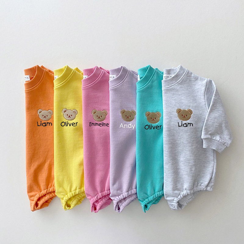 Personalized Embroidery Kids Cute Bear Sweatshirt Romper | inRomper07