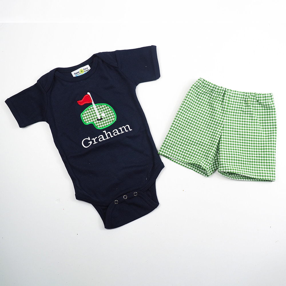 Personalized Baby Monogrammed Golf Applique Romper and Shorts Set | CWBaby209