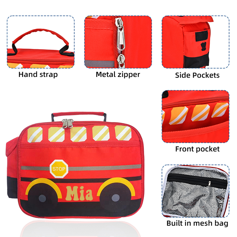 Personalized Embroidery 3D School Bus Insulation Lunch Box