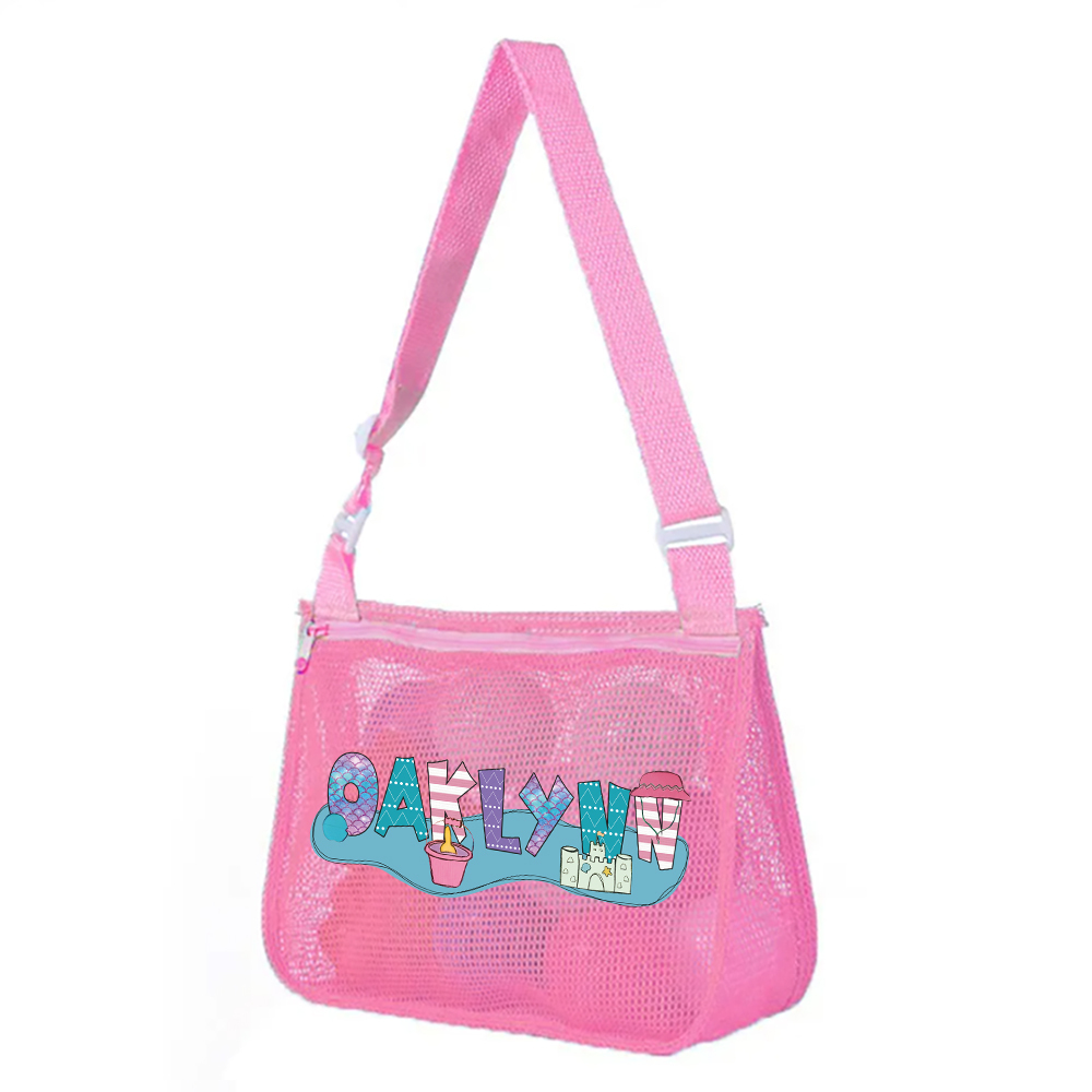 Personalized Seashell Zipper Mesh Beach Bag | CWBeach189