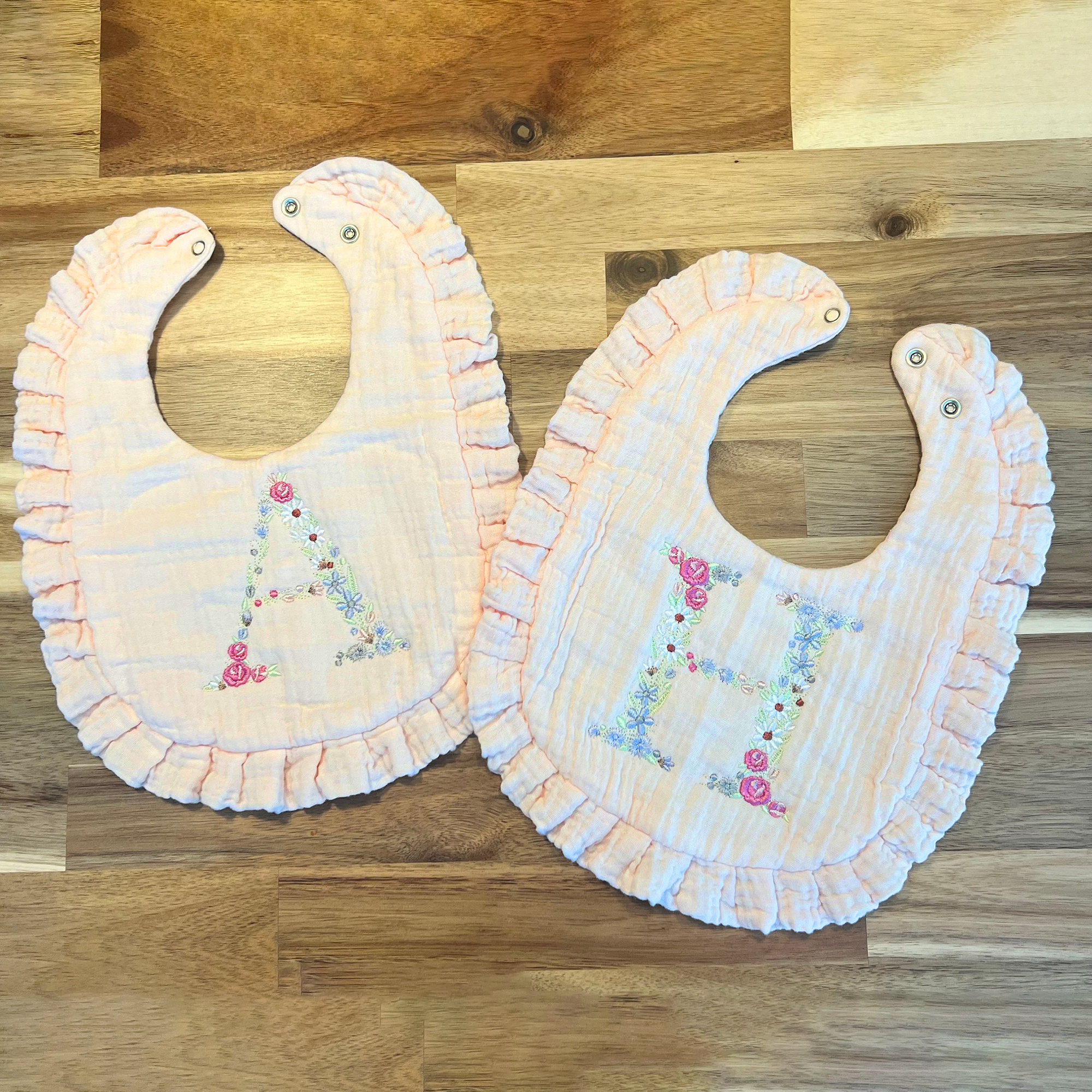 Personalized Embroidered Flowers Letter Baby Cotton Gauze Bibs | CWBaby224