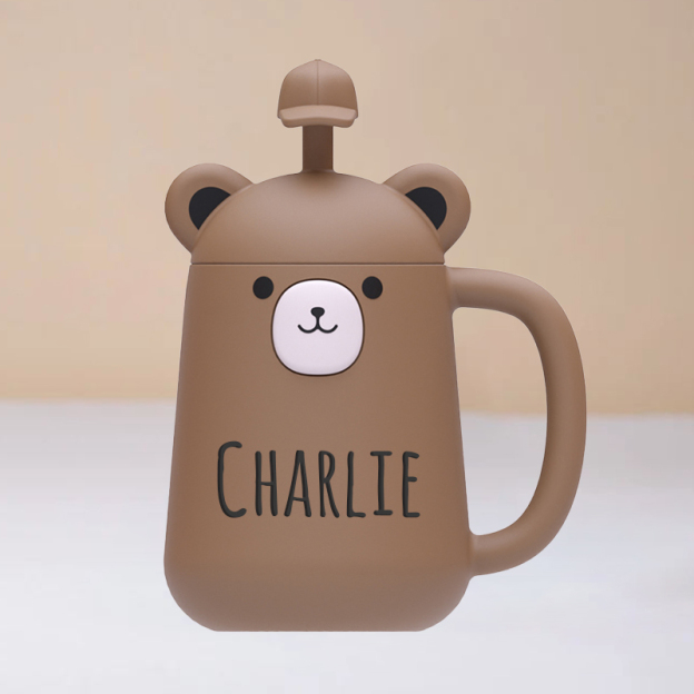 Personalized Silicone Cup with Lid and Straw | KidCup06