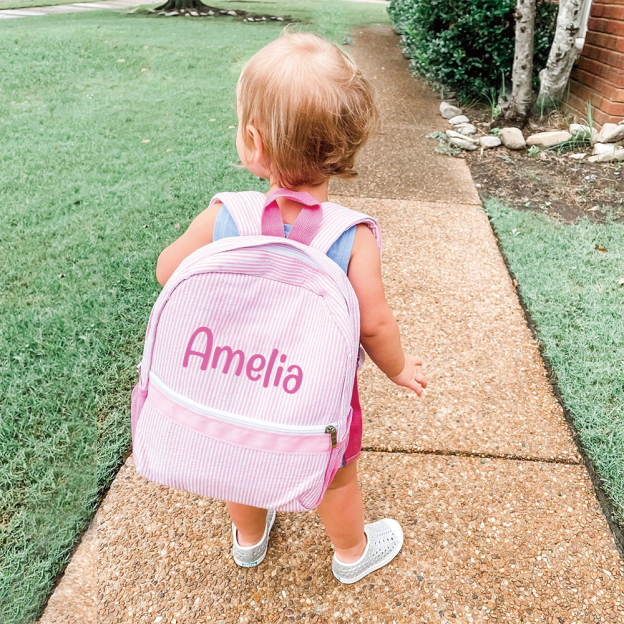 Personalized Chenille Patch Kids Seersucker School Backpack Set