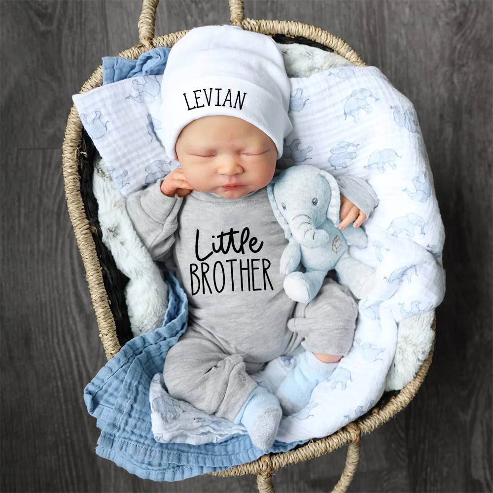Personalized Little Brother Coming Home Romper With Hat Set | CWBaby13302