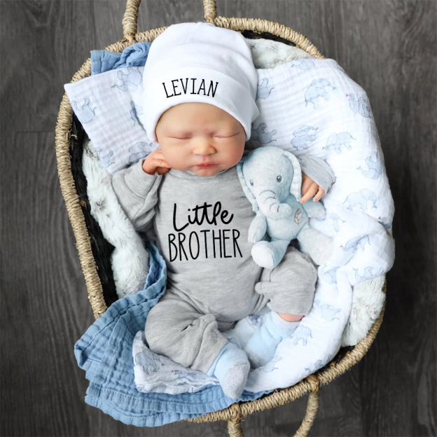 Personalized Little Brother Coming Home Romper With Hat Set | CWBaby13302