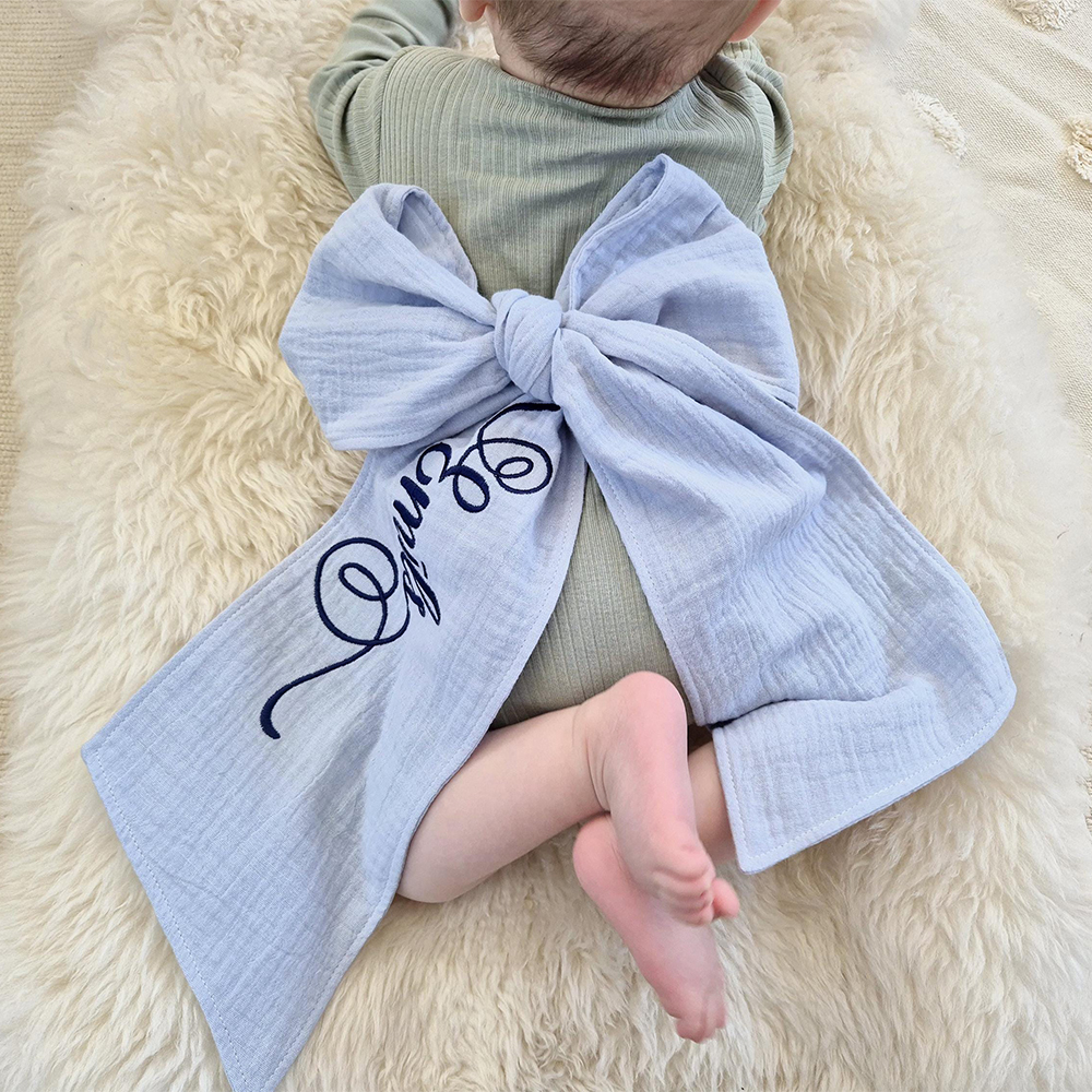 Personalized Embroidery Organic Cotton Yarn Baby Bow Sash | CWBaby261
