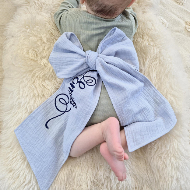 Personalized Embroidery Organic Cotton Yarn Baby Bow Sash | CWBaby261
