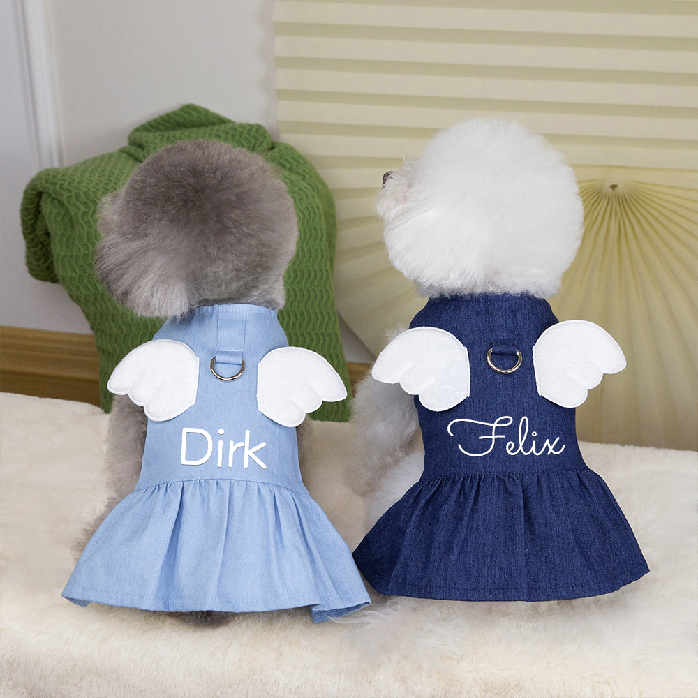 Personalized Angel Wings Pets Denim Skirt With Traction buckle | BKPet170
