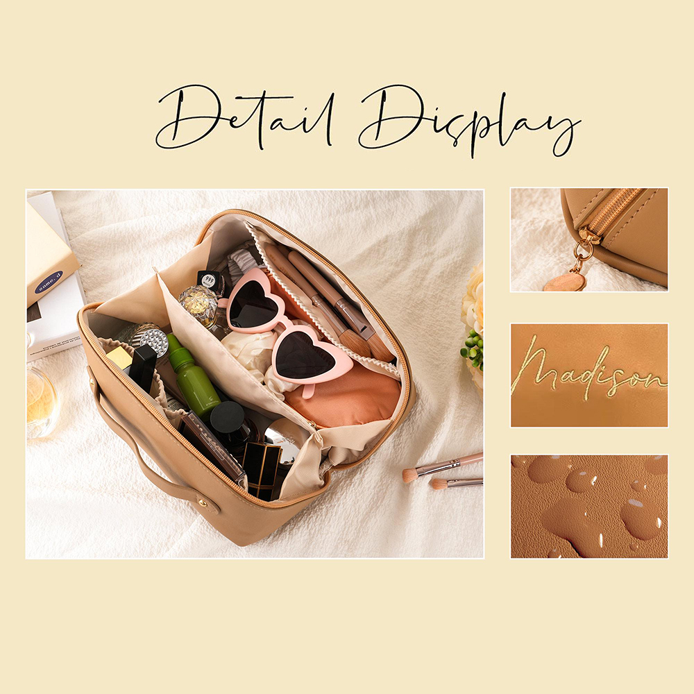 Personalized Embroidered Leather Travel Makeup Bag | CWPack298