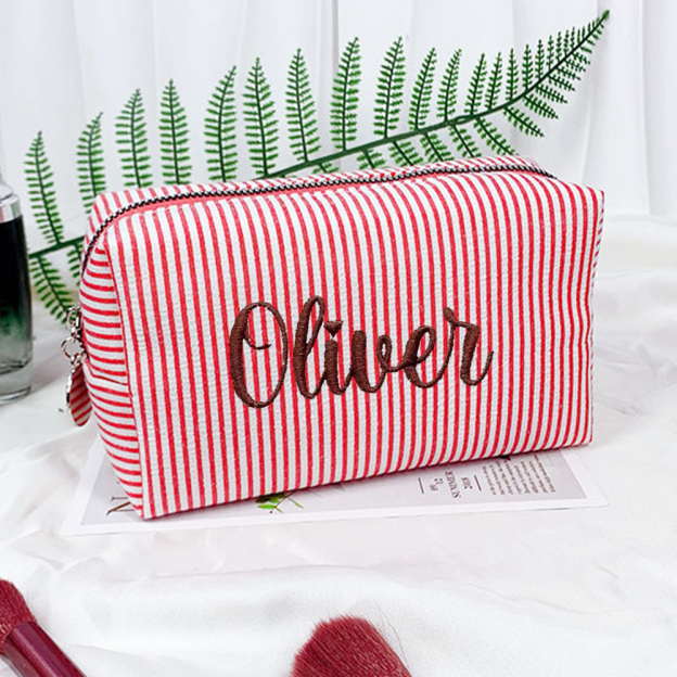 Personalized Embroidered Seersucker Striped Makeup Bag | CWPack295