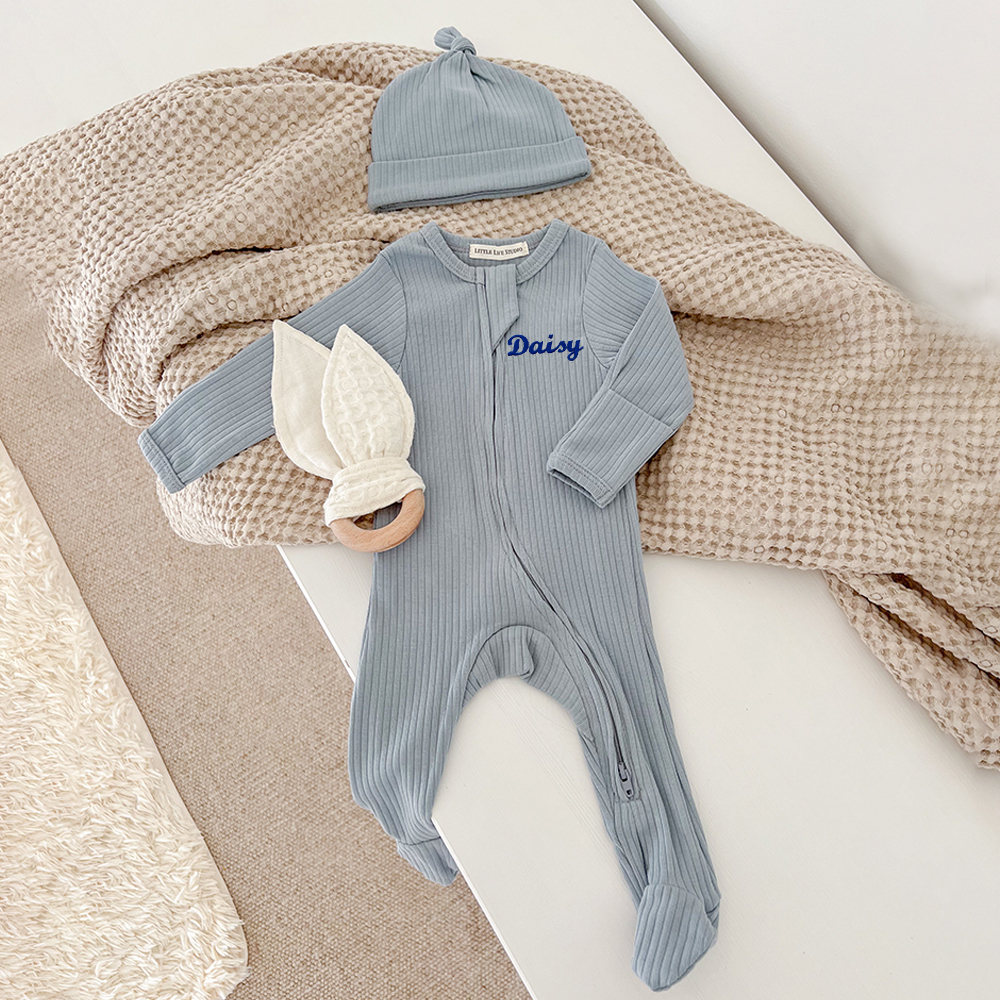 Personalized Embroidery Baby Organic Cotton Ribbed Outfit | CWBaby277