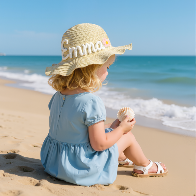 Personalized Kid Hand Embroidered Straw Hat With Flowers | CWBeach3501