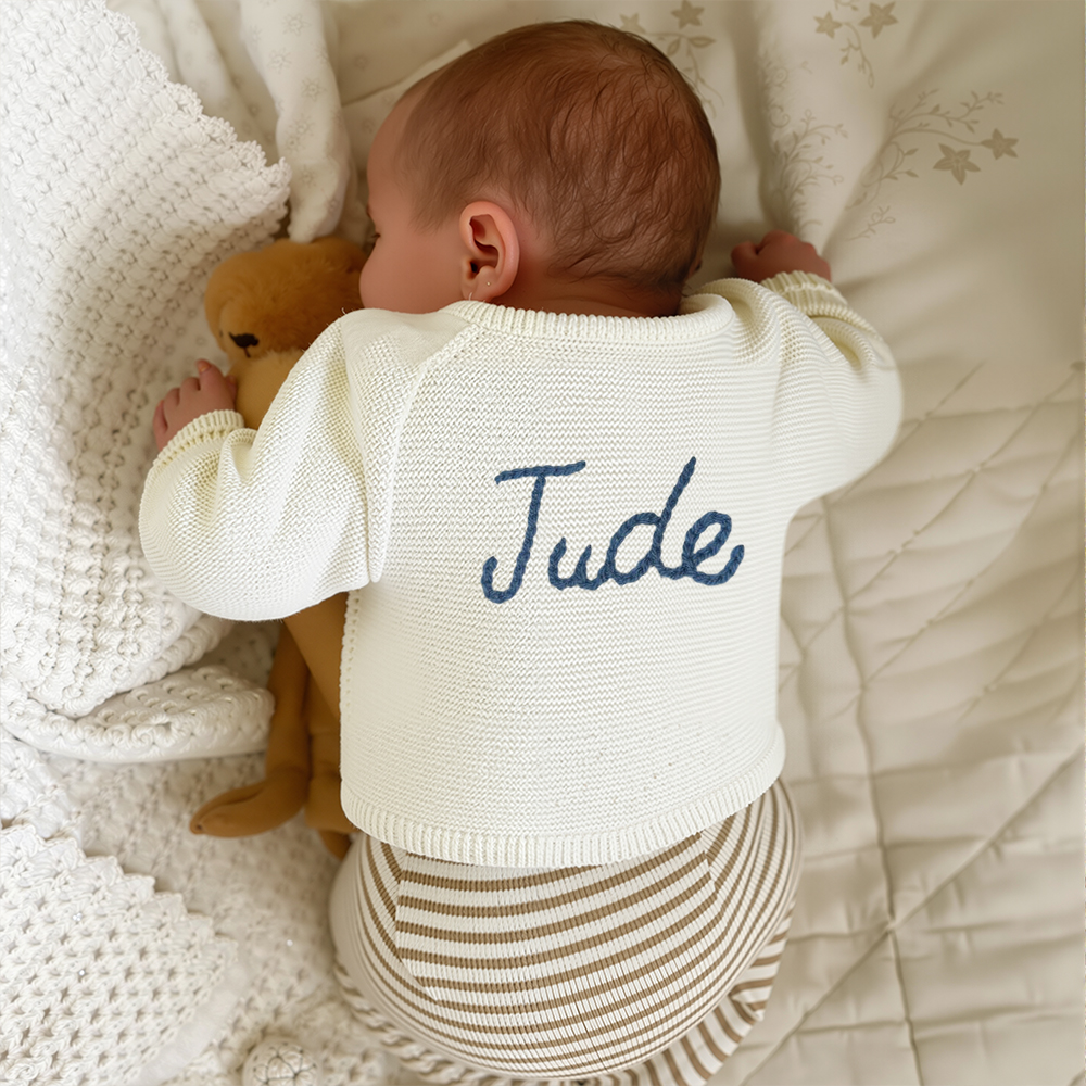 Personalized Hand Embroidered Baby Cardigan | CWBaby282