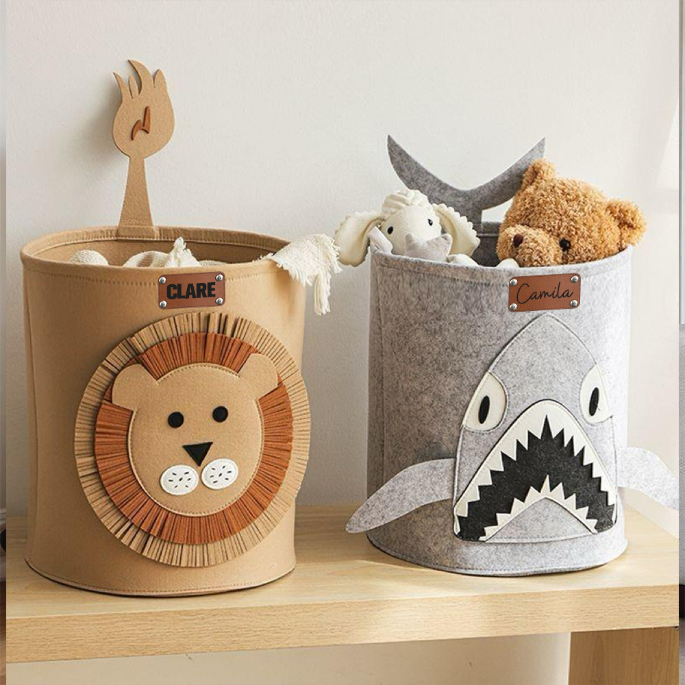 Personalized Leather patch Felt Laundry & Toy Storage Baskets | CWToy140