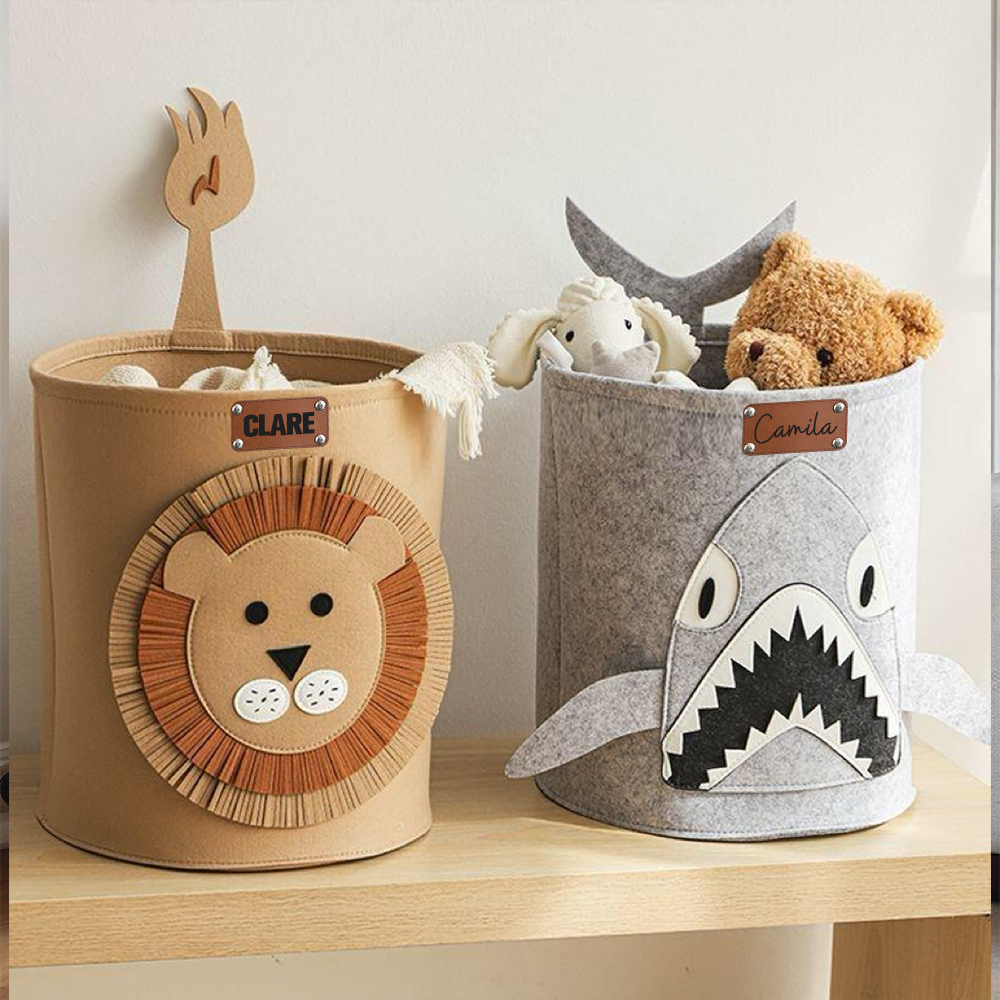 Personalized Leather patch Felt Laundry & Toy Storage Baskets | CWToy140