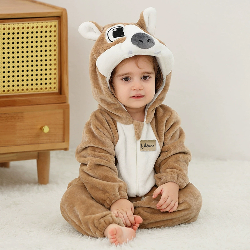 Personalized Leather Patch Baby Animal Warm Onesie  | CWBaby284