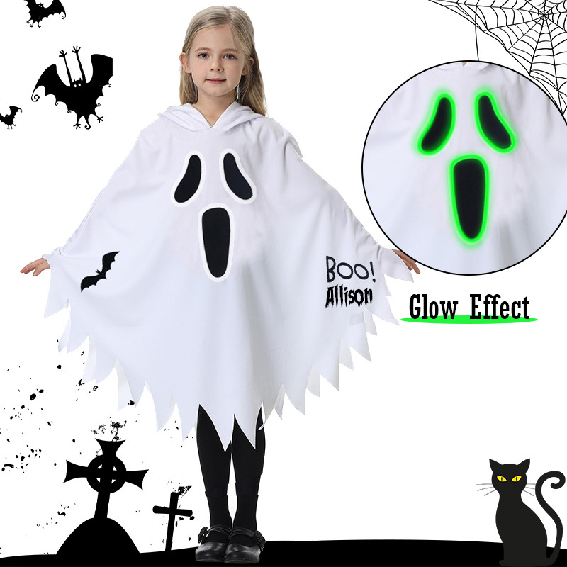 Personalized Kid Glow in the Dark Halloween Cosplay Ghost Cloak | CWHalloween54