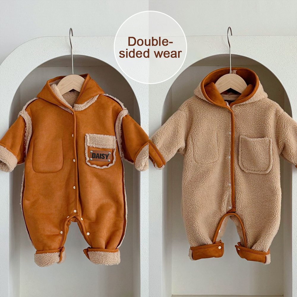 Personalized Leather Patch Double-Sided Wear Suede Baby Romper | CWBaby291