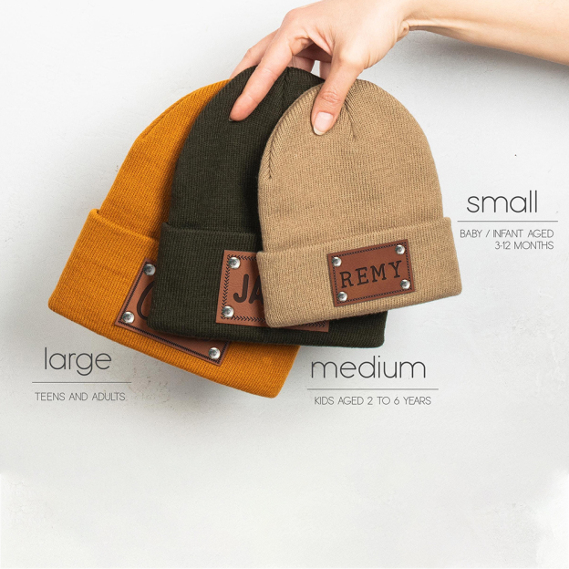 Personalized Leather Patch Kid & Adult Color Beanies for Comfort & Unique | HSKid23