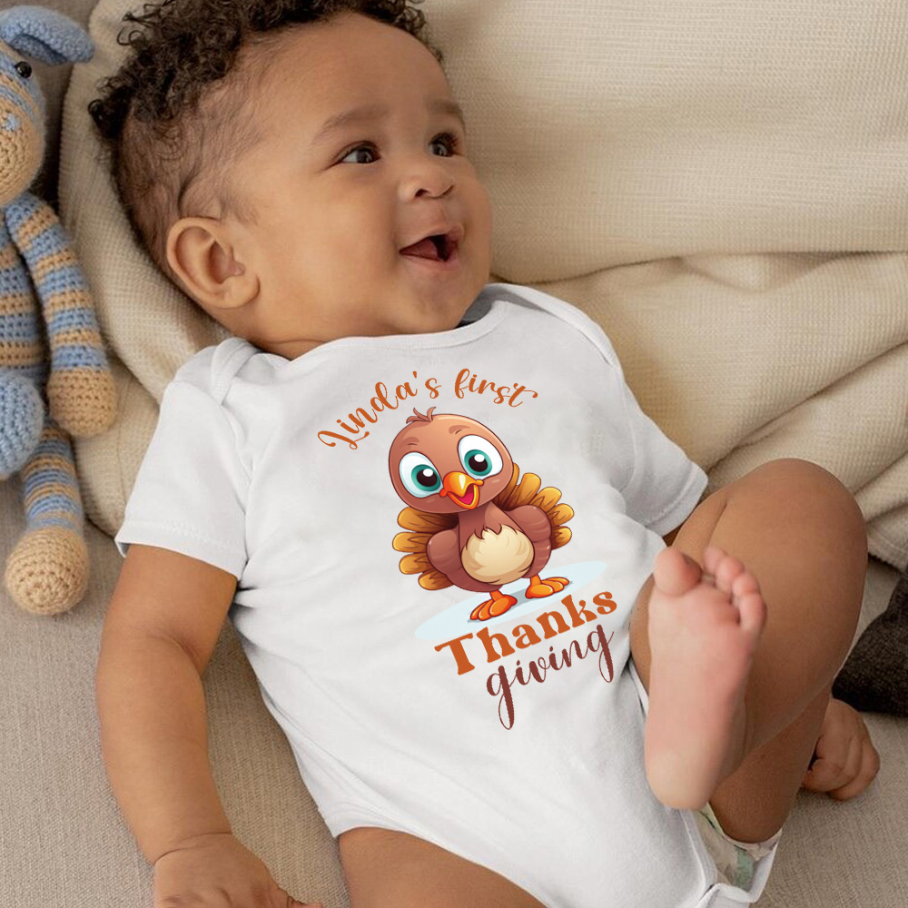 Personalized Baby Romper with Bib Set For Thanksgiving Party | CWThanks03