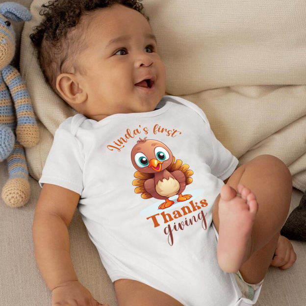 Personalized Baby Romper with Bib Set For Thanksgiving Party | CWThanks03