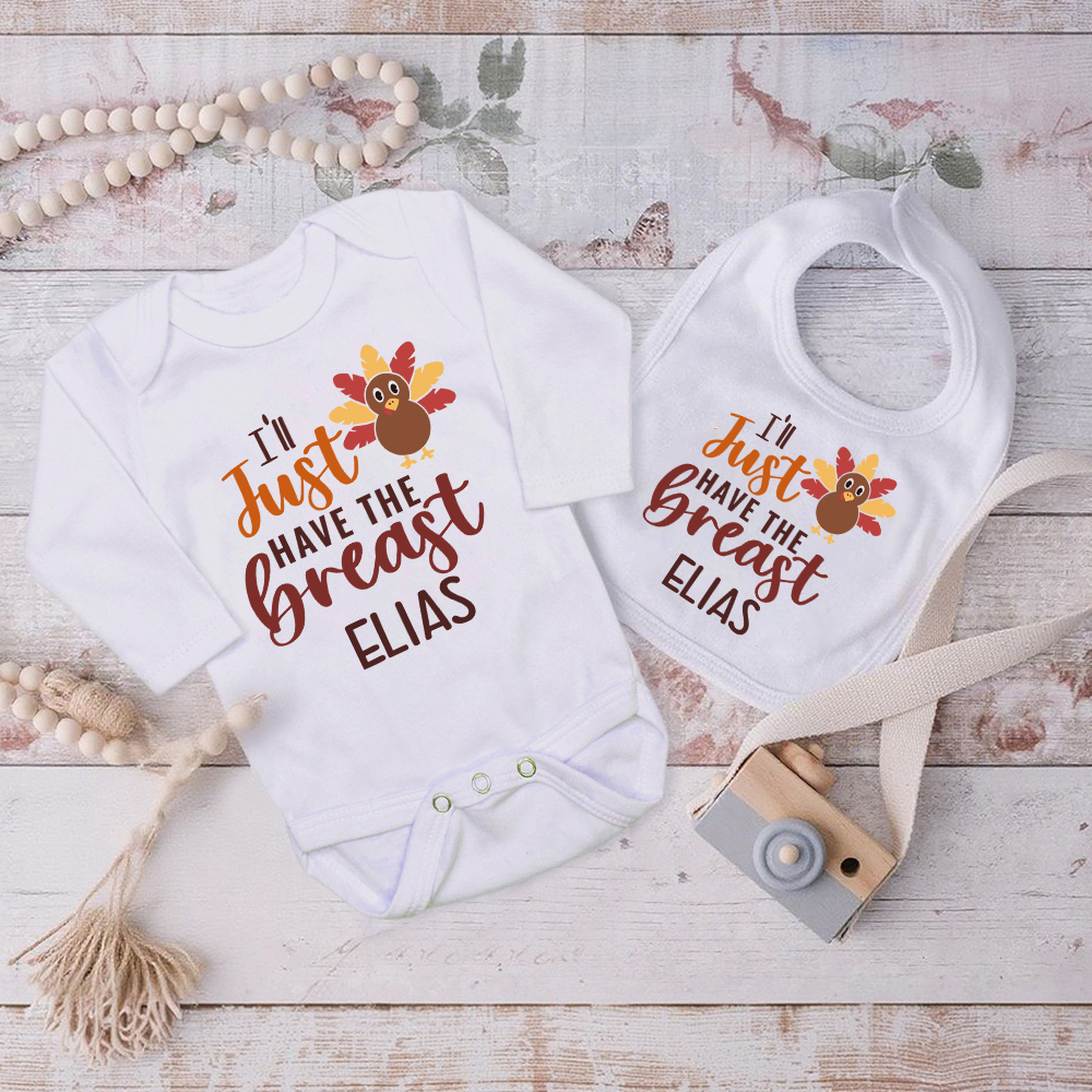 Personalized Baby Romper with Bib Set For Thanksgiving Party | CWThanks03